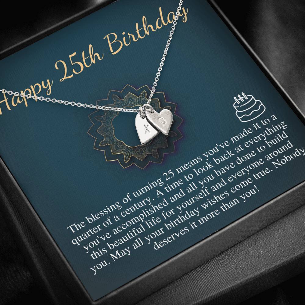 25th Birthday Gift Necklace For Her: Twentyfifth Birthday Gift, Jewelry Gift For Her, 25th Birthday Necklace For Her,Initial Heart #0669