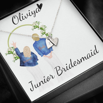 Junior Bridesmaid Gift Necklace Personalized Flower Girl Gift For Junior Bridesmaid Gift for jr Bridesmaid Jewelry, Initials Hearts #0148