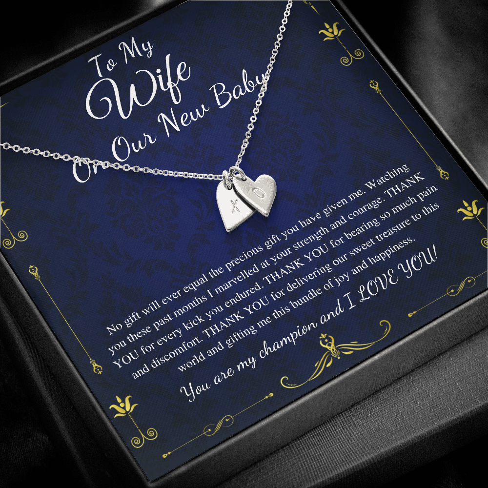 Push Gift for Wife for New Baby, New Mom Gift from Husband,Push Gift for Wife,Baby Gift From Husband, New Mom Necklace, Initial Heart #0233