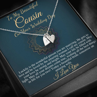 Wedding Gift For My Cousin, Cousin Wedding Day Gift, Bride Necklace Gift For Cousin, Cousin Gifts, Wedding Initial Jewelry From Cousin #0111
