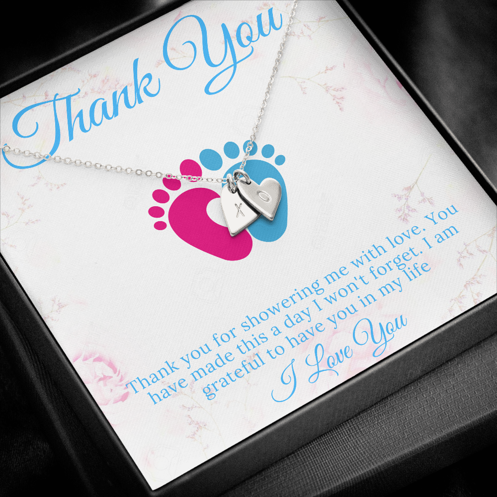 Baby Shower Hostess Gift, Baby Name Necklace, Baby Boy Shower Hostess Thank You Gift, Baby Girl Shower Host Gifts, Initial Heart #0201