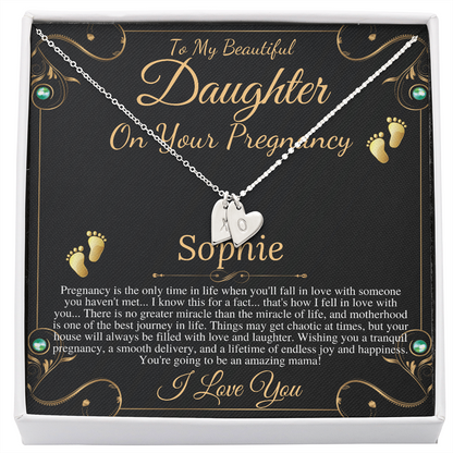 Pregnant Daughter Gift From Mother, First Time Mom Gift For Daughter, Congratulations Pregnancy Gift, New Mom Necklace, Initial Heart #0210 big font