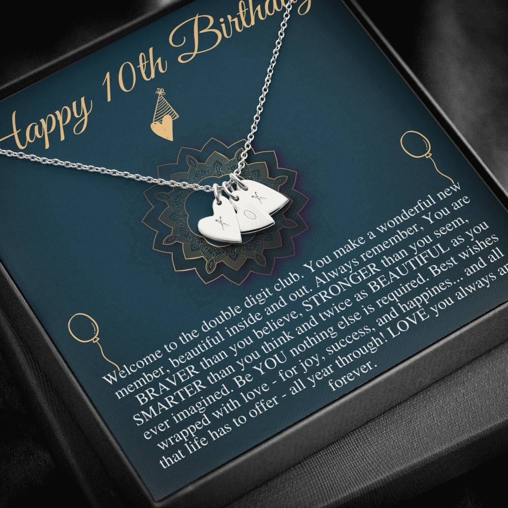 10th Birthday Girl, 10th Birthday Gift, Tenth Birthday Necklace, Gift For 10 Year Old Girl Gifts, Double Digits Birthday,Initial Heart #0657