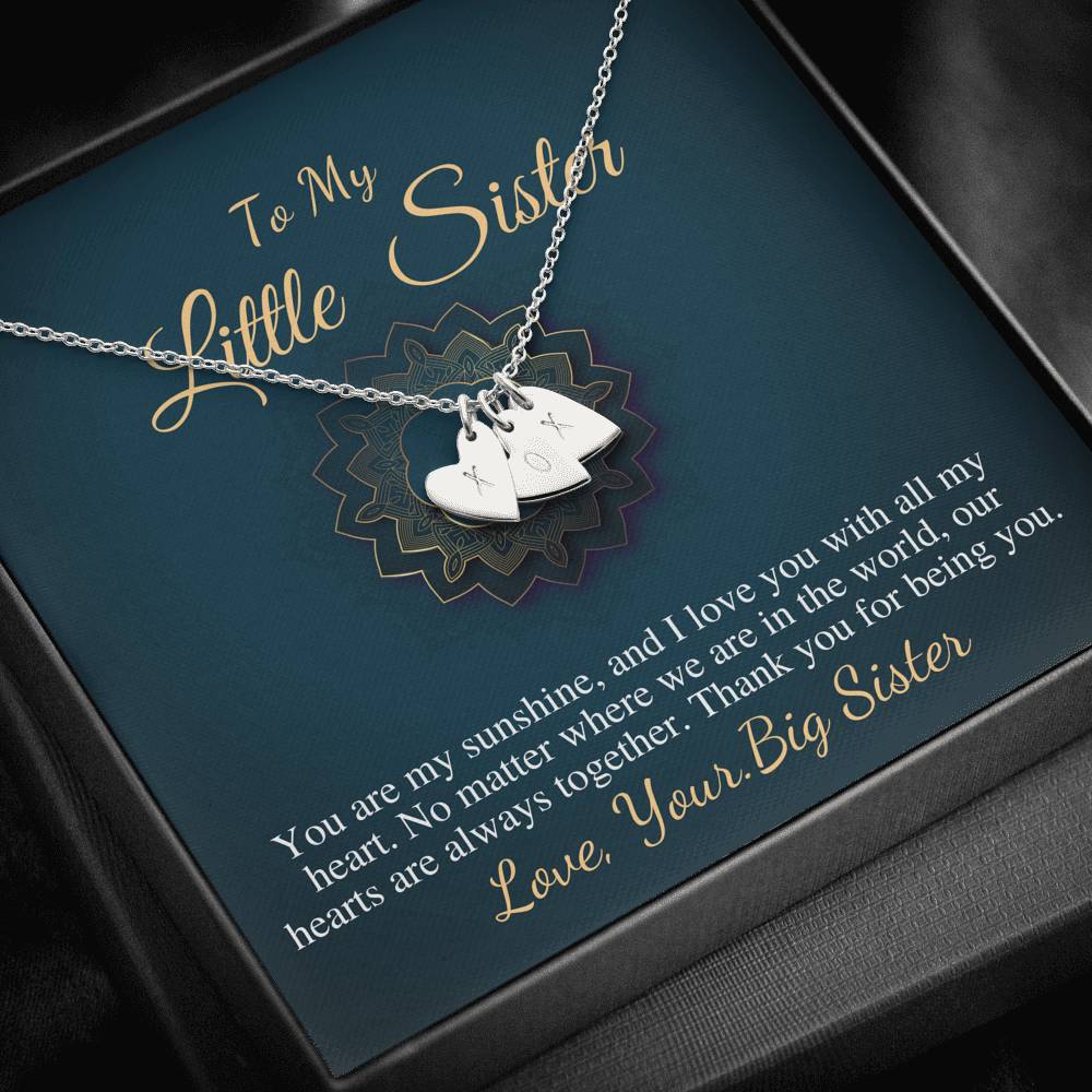 Big Sister & Little Sister Necklace, Big Sis Lil Sis Gift, Sister Christmas Gift, Little Sister Birthday Present, Initial Heart #0537
