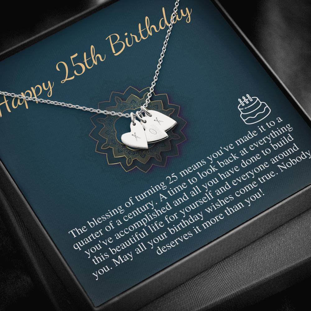 25th Birthday Gift Necklace For Her: Twentyfifth Birthday Gift, Jewelry Gift For Her, 25th Birthday Necklace For Her,Initial Heart #0669