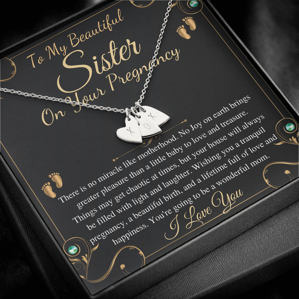 Pregnant Sister Gift For First Time Mom Gift, Pregnancy Necklace For Big Sister Reveal, Congratulations Pregnancy Gift,Initial Heart #0192 new big lines