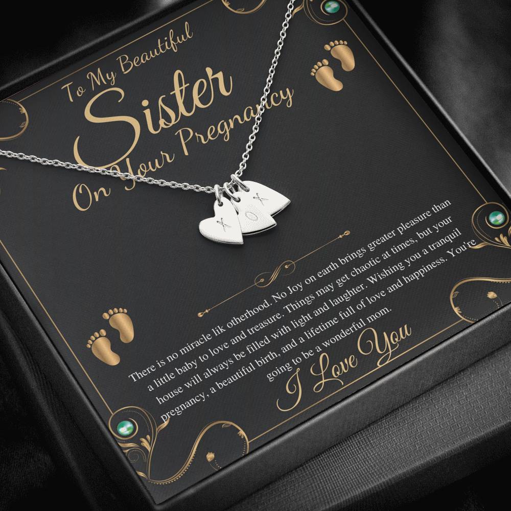 Pregnant Sister Gift For First Time Mom Gift, Pregnancy Necklace For Big Sister Reveal, Congratulations Pregnancy Gift,Initial Heart #0192