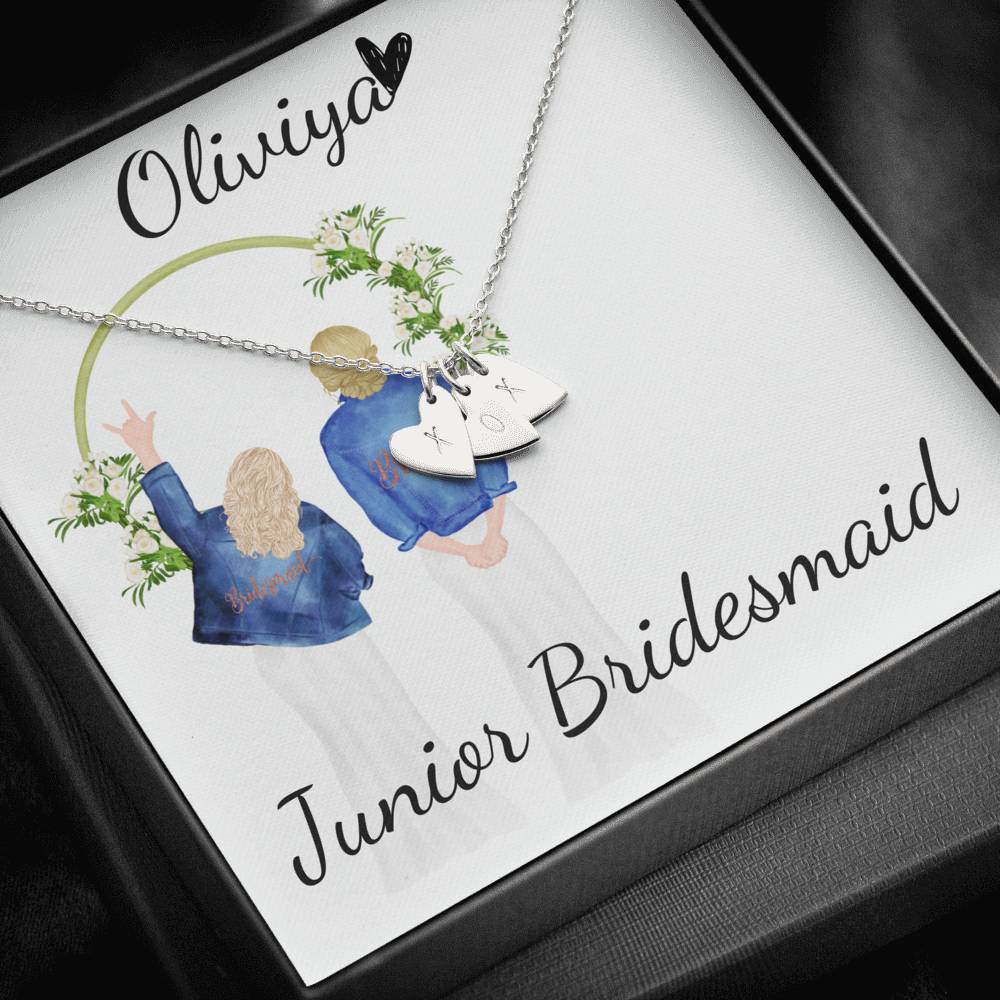 Junior Bridesmaid Gift Necklace Personalized Flower Girl Gift For Junior Bridesmaid Gift for jr Bridesmaid Jewelry, Initials Hearts #0148