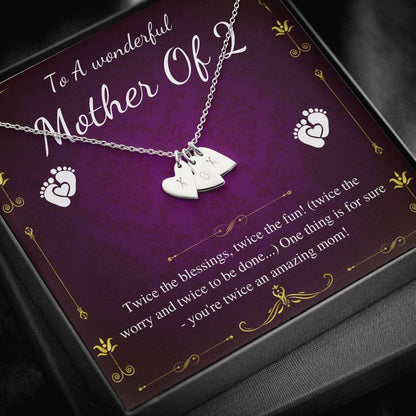 Second Time Mom Gift Birthstone Necklace for Mom Gift for Birth of 2nd Child, Baby Number 2 gift, Second Child, Twin Mama Twin Baby Gift000