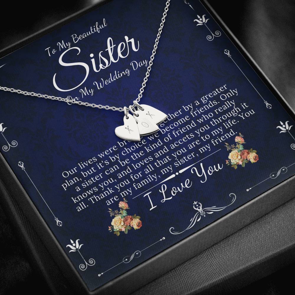 Initial Heart Necklace  Gift For Sister On My Wedding, To My Sister on My Wedding Day, Sister to Sister Gift, Sister of the Bride Gift #0102