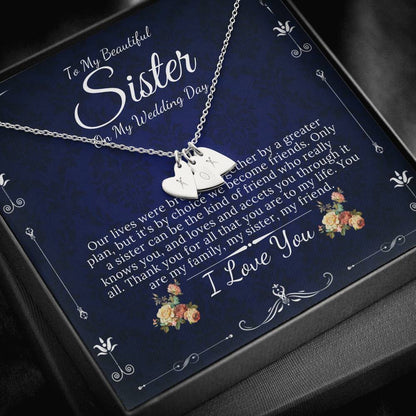 Initial Heart Necklace  Gift For Sister On My Wedding, To My Sister on My Wedding Day, Sister to Sister Gift, Sister of the Bride Gift #0102