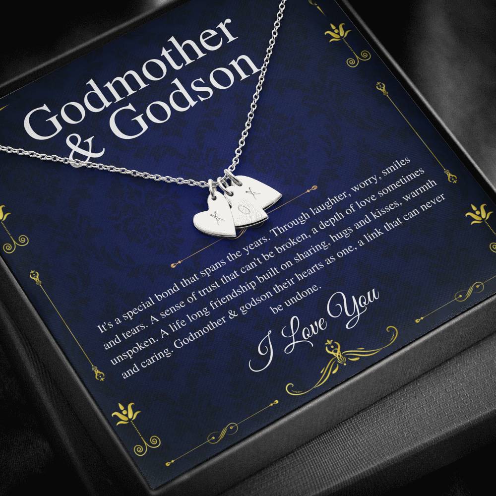 Godmother & Godson Necklace, Gift for Godmother from Godson,Will You Be My Godmother Gift Card, Jewelry for Godmother,Initial Heart0224