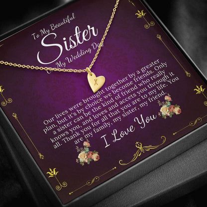 Initial Heart Necklace To My Sister on My Wedding Day, Gift For Sister On My Wedding, Sister to Sister Gift, Sister of the Bride Gift #0100