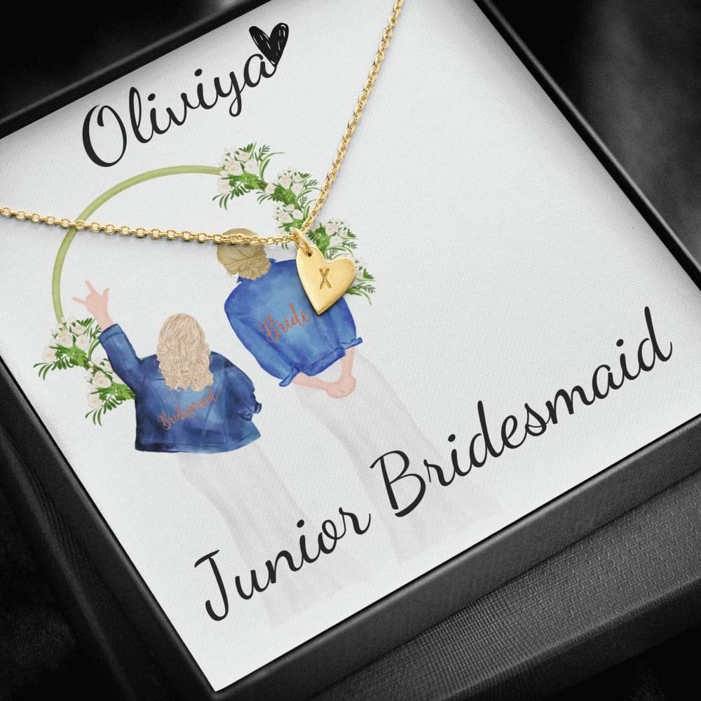 Junior Bridesmaid Gift Necklace Personalized Flower Girl Gift For Junior Bridesmaid Gift for jr Bridesmaid Jewelry, Initials Hearts #0148