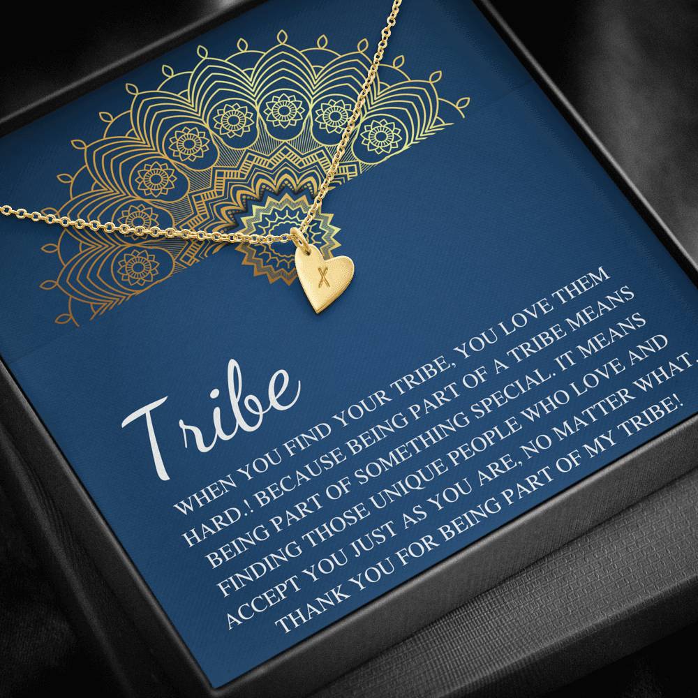 My Tribe Necklace, Best Friend Gift Celebrate Friendship Love My Bride Tribe Jewelry Tribal Necklace Sorority Sister, Initial Heart #0596