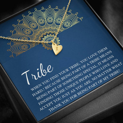 My Tribe Necklace, Best Friend Gift Celebrate Friendship Love My Bride Tribe Jewelry Tribal Necklace Sorority Sister, Initial Heart #0596