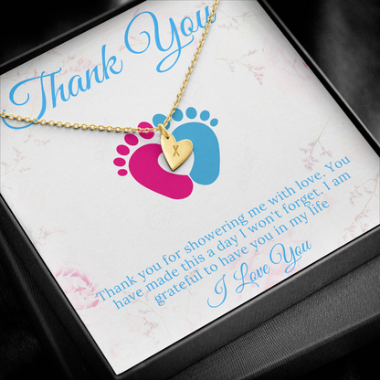Baby Shower Hostess Gift, Baby Name Necklace, Baby Boy Shower Hostess Thank You Gift, Baby Girl Shower Host Gifts, Initial Heart #0201