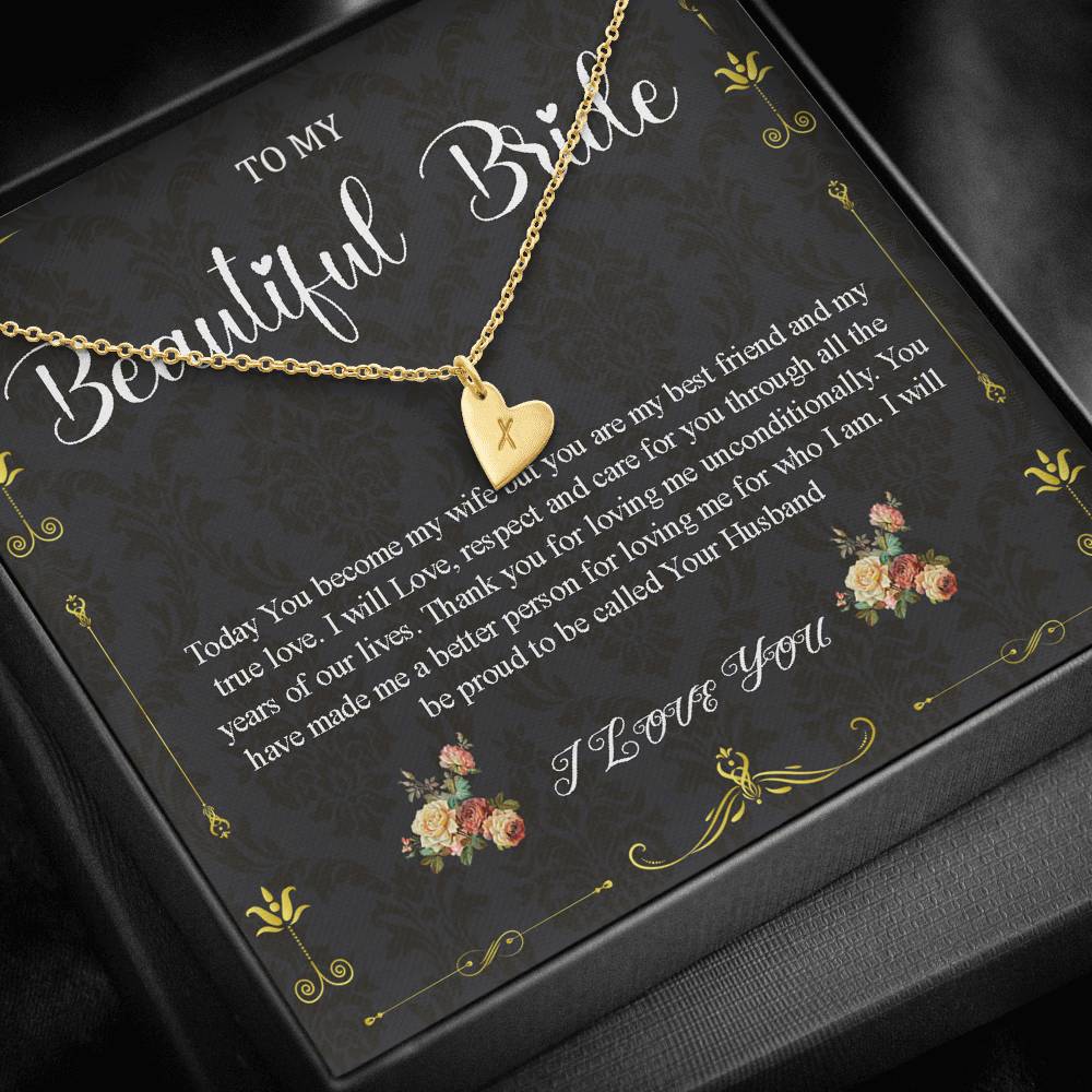 Initial Heart Necklace To My Bride Gift From Groom Wedding Day Gift For Bride From Groom From Groom To Future Wife Gift On Wedding Day #0052