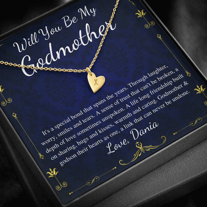 Godmother Proposal | Will You Be My Godmother | Gift for Godmother Necklace | From Godson | Godmother Necklace Godson | Initial Heart #0708