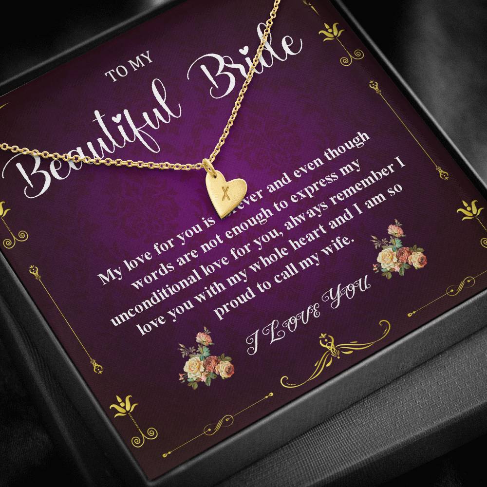 Initial Heart Necklace From Groom To Future Wife Gift On Wedding Day To My Bride Gift From Groom Wedding Day Gift For Bride From Groom #0058