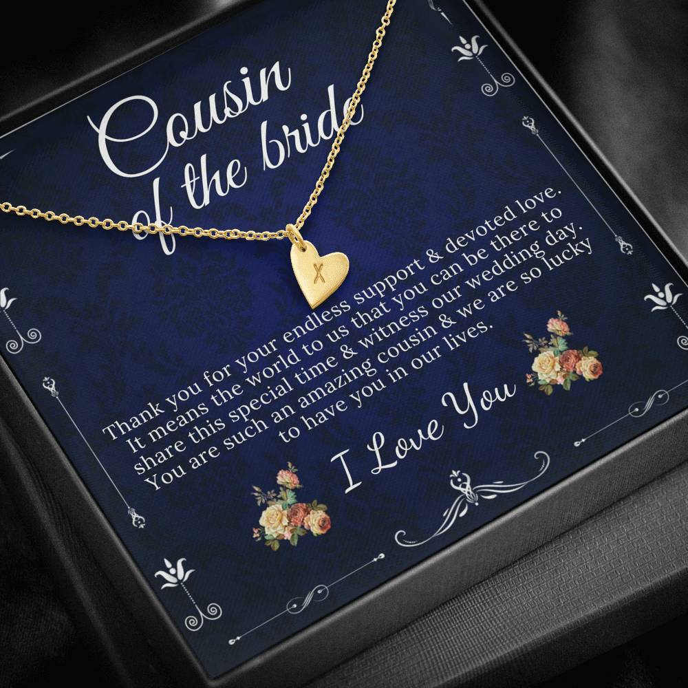 Initial Heart, Necklace Wedding Gift From Bride And Groom, Cousin Wedding Jewelry Gift, Gift For Cousin On Our Wedding Day From Groom #0145