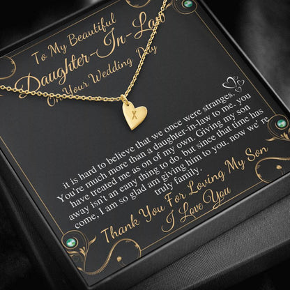 Daughter-In-Law Gift Necklace: Wedding Gift, Jewelry From Mother-In Law, Gift for Bride Initial Heart Necklace, Son's Future Wife Gift #0816