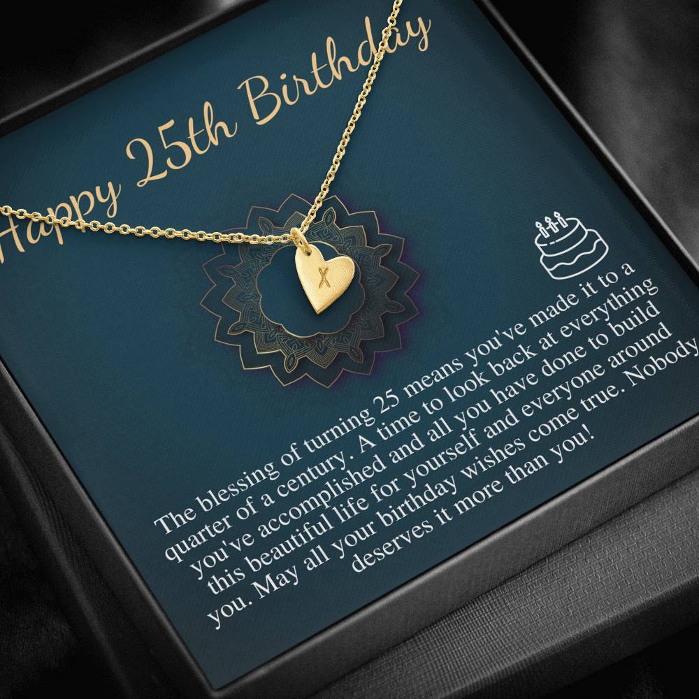25th Birthday Gift Necklace For Her: Twentyfifth Birthday Gift, Jewelry Gift For Her, 25th Birthday Necklace For Her,Initial Heart #0669