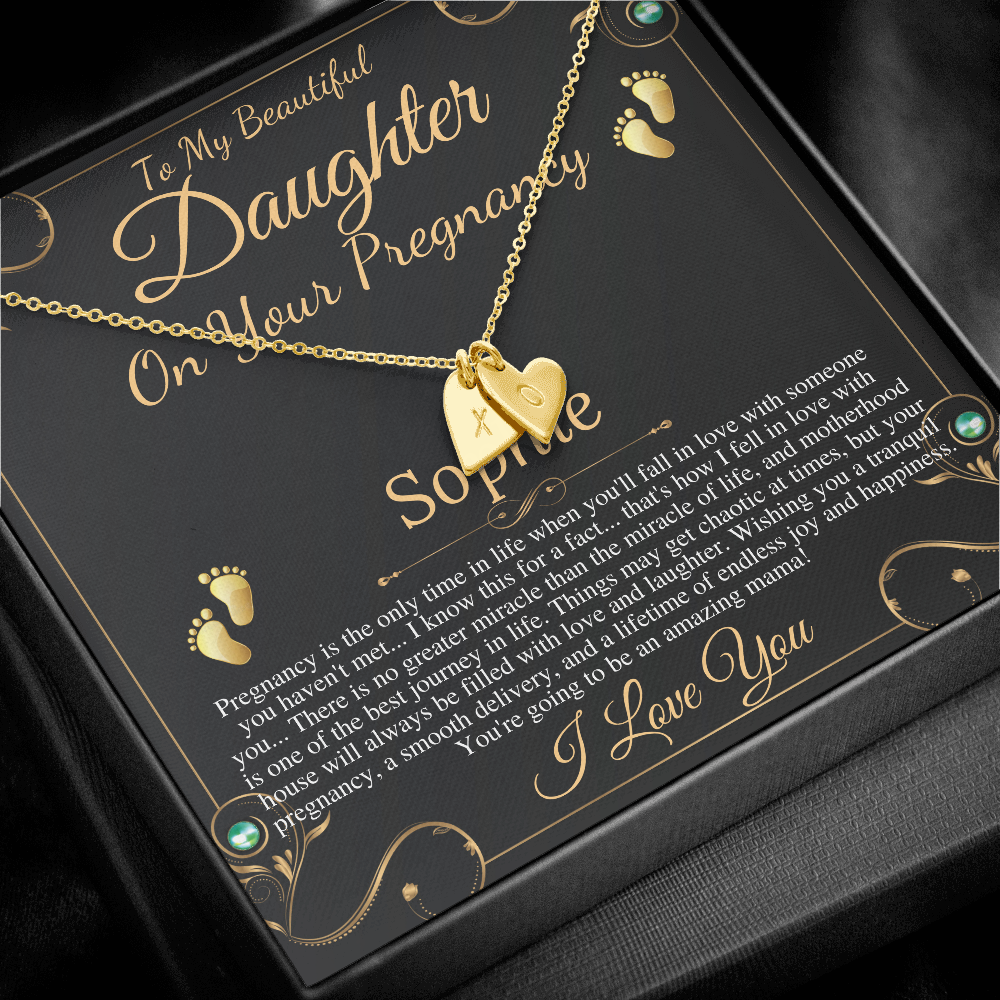 Pregnant Daughter Gift From Mother, First Time Mom Gift For Daughter, Congratulations Pregnancy Gift, New Mom Necklace, Initial Heart #0210 big font