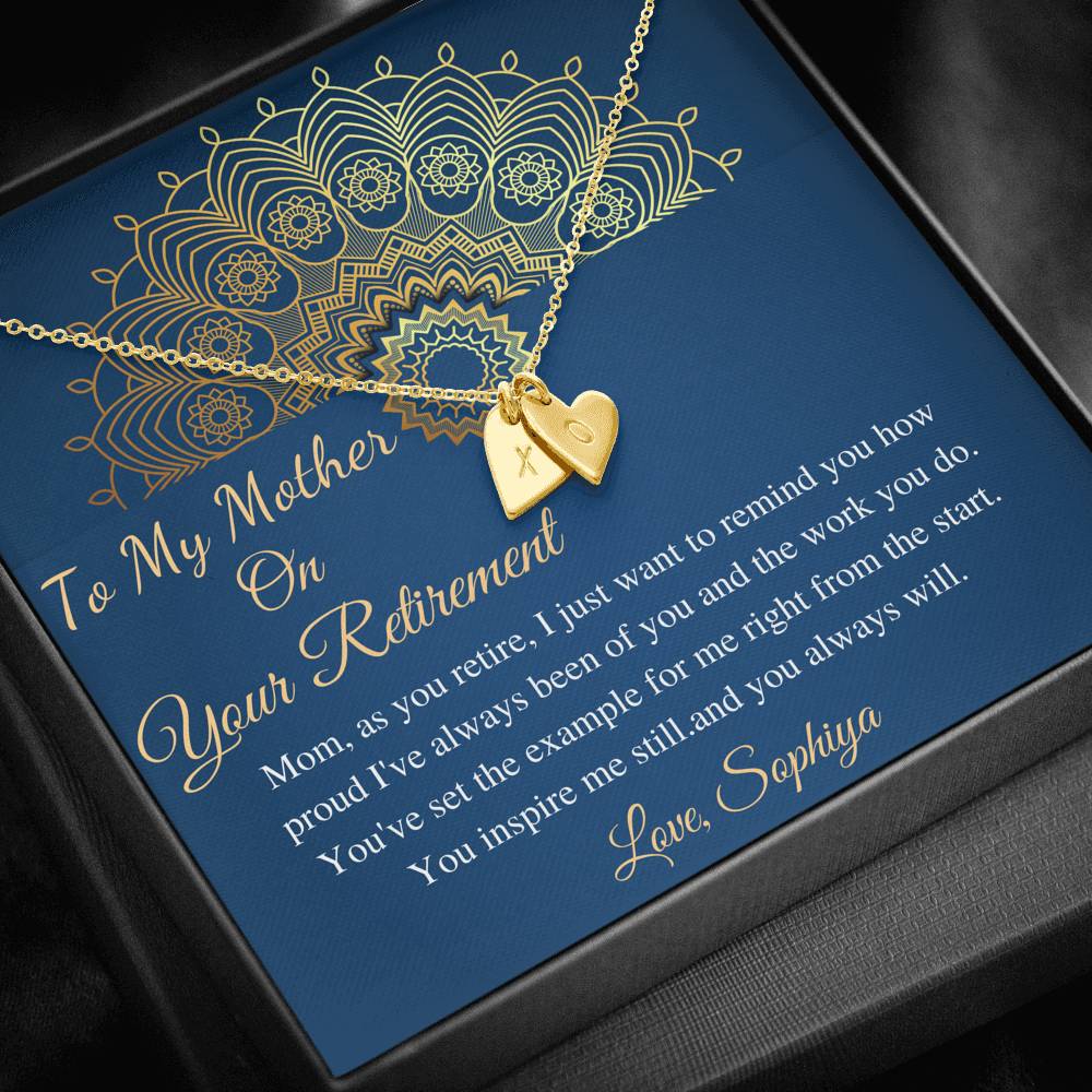 Initials Hearts, Mom Retirement Necklace Gift, Retirement Gift For Mom, Gift For Retiring Mother, Happy Retirement Gift, Best Retirement