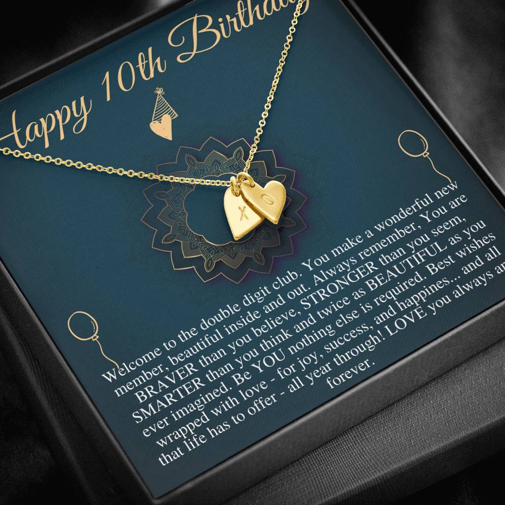 10th Birthday Girl, 10th Birthday Gift, Tenth Birthday Necklace, Gift For 10 Year Old Girl Gifts, Double Digits Birthday,Initial Heart #0657