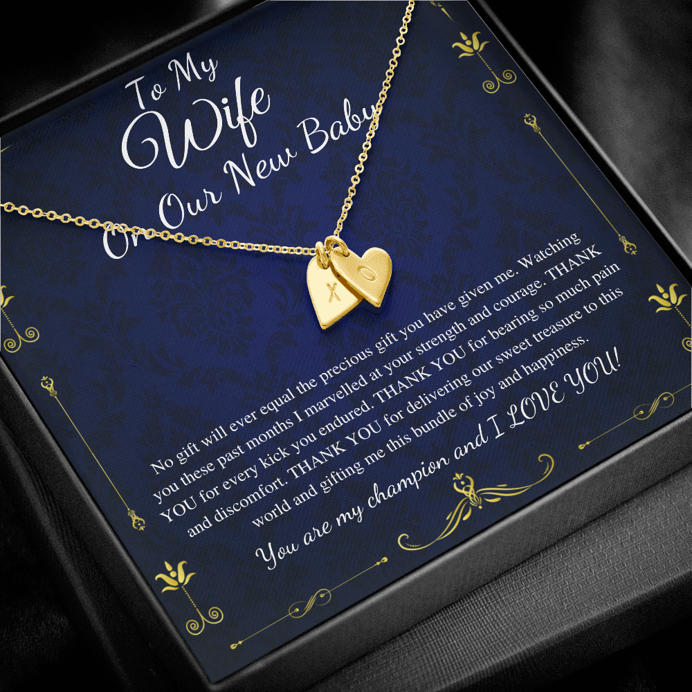 Push Gift for Wife for New Baby, New Mom Gift from Husband,Push Gift for Wife,Baby Gift From Husband, New Mom Necklace, Initial Heart #0233
