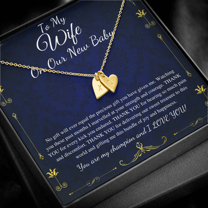 Push Gift for Wife for New Baby, New Mom Gift from Husband,Push Gift for Wife,Baby Gift From Husband, New Mom Necklace, Initial Heart #0233
