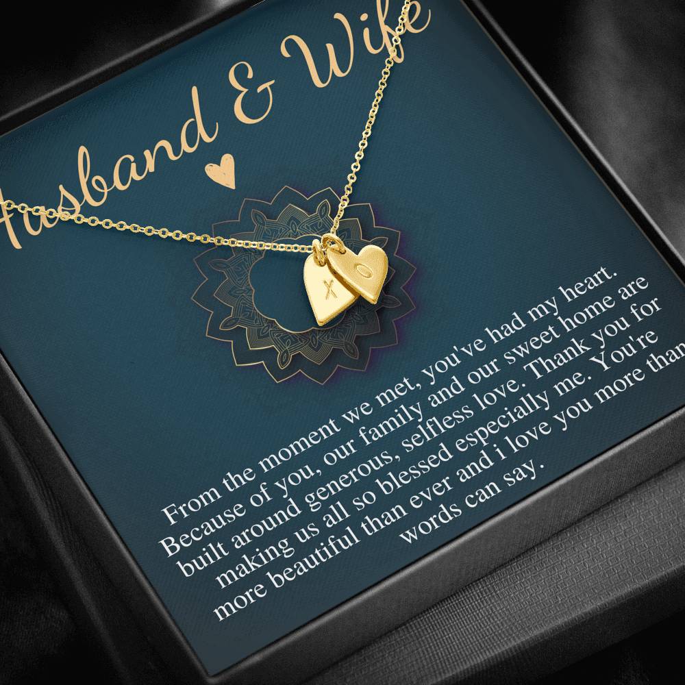 Husband and Wife Necklace, Wife Gift, Anniversary Gift, Mother's Day Gift from Husband,Wife Birthday Gift,Christmas Gift,Initial Heart #0604