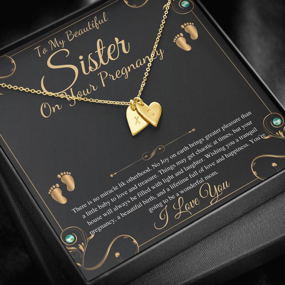 Pregnant Sister Gift For First Time Mom Gift, Pregnancy Necklace For Big Sister Reveal, Congratulations Pregnancy Gift,Initial Heart #0192