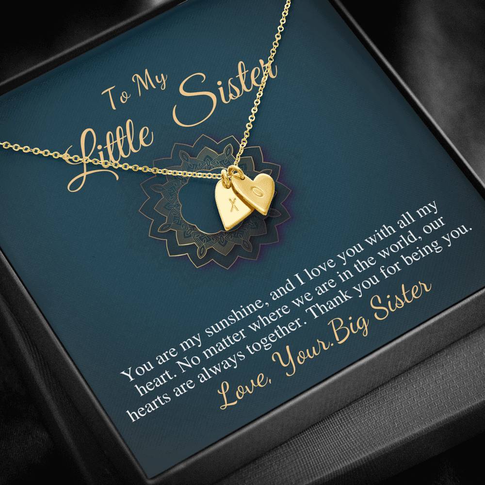 Big Sister & Little Sister Necklace, Big Sis Lil Sis Gift, Sister Christmas Gift, Little Sister Birthday Present, Initial Heart #0537