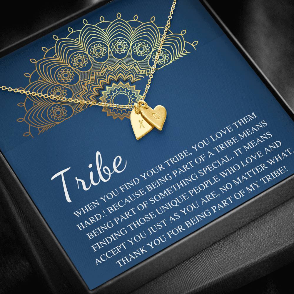 My Tribe Necklace, Best Friend Gift Celebrate Friendship Love My Bride Tribe Jewelry Tribal Necklace Sorority Sister, Initial Heart #0596