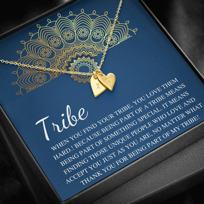My Tribe Necklace, Best Friend Gift Celebrate Friendship Love My Bride Tribe Jewelry Tribal Necklace Sorority Sister, Initial Heart #0596