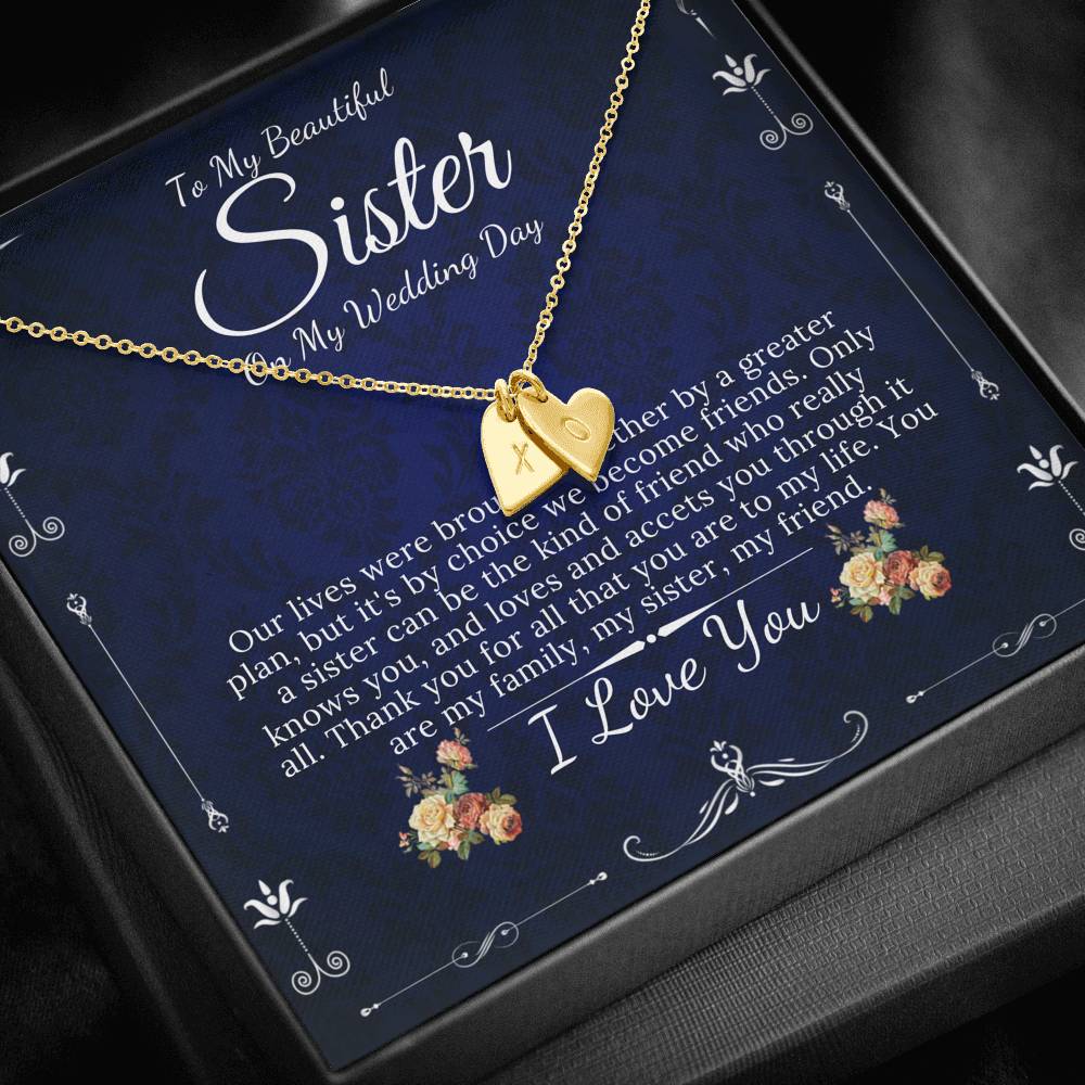 Initial Heart Necklace  Gift For Sister On My Wedding, To My Sister on My Wedding Day, Sister to Sister Gift, Sister of the Bride Gift #0102