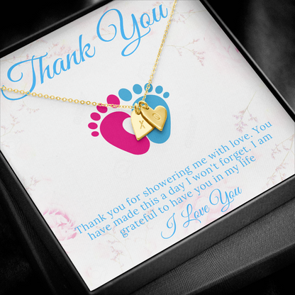 Baby Shower Hostess Gift, Baby Name Necklace, Baby Boy Shower Hostess Thank You Gift, Baby Girl Shower Host Gifts, Initial Heart #0201