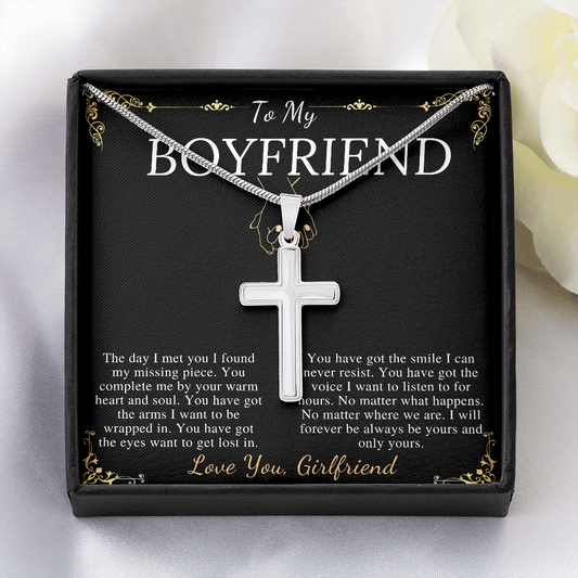 Meaningful Jewelry Gifts Cross Necklace Gift For Boyfriend Valentines Day Gift For Him From Girlfriend To My Man Present Stainless Steel Snake Chain Cross Necklace with Message Card Mahogany Luxury Box Variant