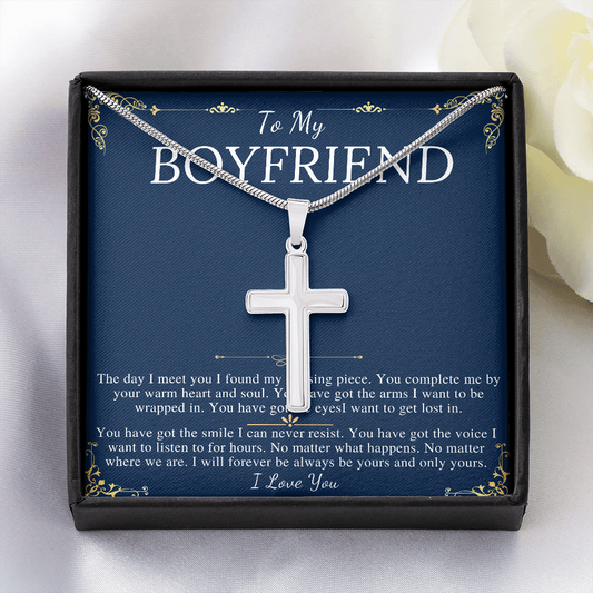 MJG Cross Necklace Gift For Boyfriend Valentines Day Gift For Him From Girlfriend To My Man Present Stainless Steel Snack Chain Cross Necklace with Message Card