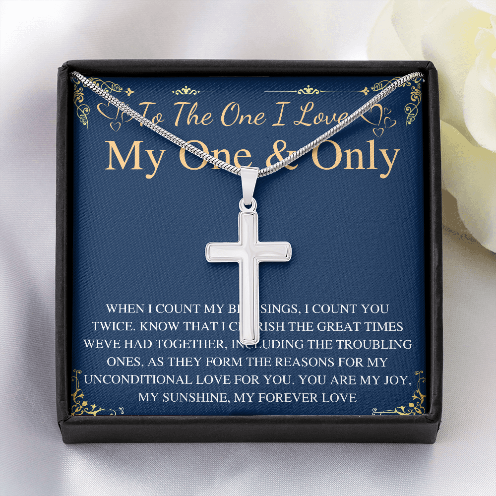 MJG Cross Necklace Gift For Boyfriend / Husband Valentines Day Gift For Him From Girlfriend To My One & Only BF Present On Anniversary & Birthday Stainless Steel Snake Chain Cross Necklace with Message Card