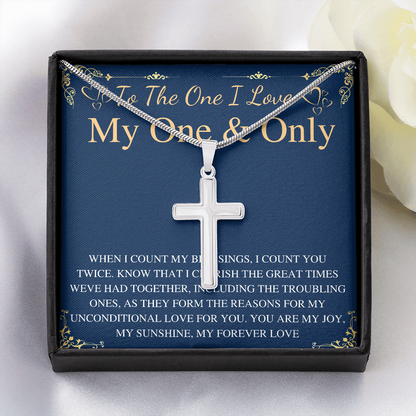 MJG Cross Necklace Gift For Boyfriend / Husband Valentines Day Gift For Him From Girlfriend To My One & Only BF Present On Anniversary & Birthday Stainless Steel Snake Chain Cross Necklace with Message Card