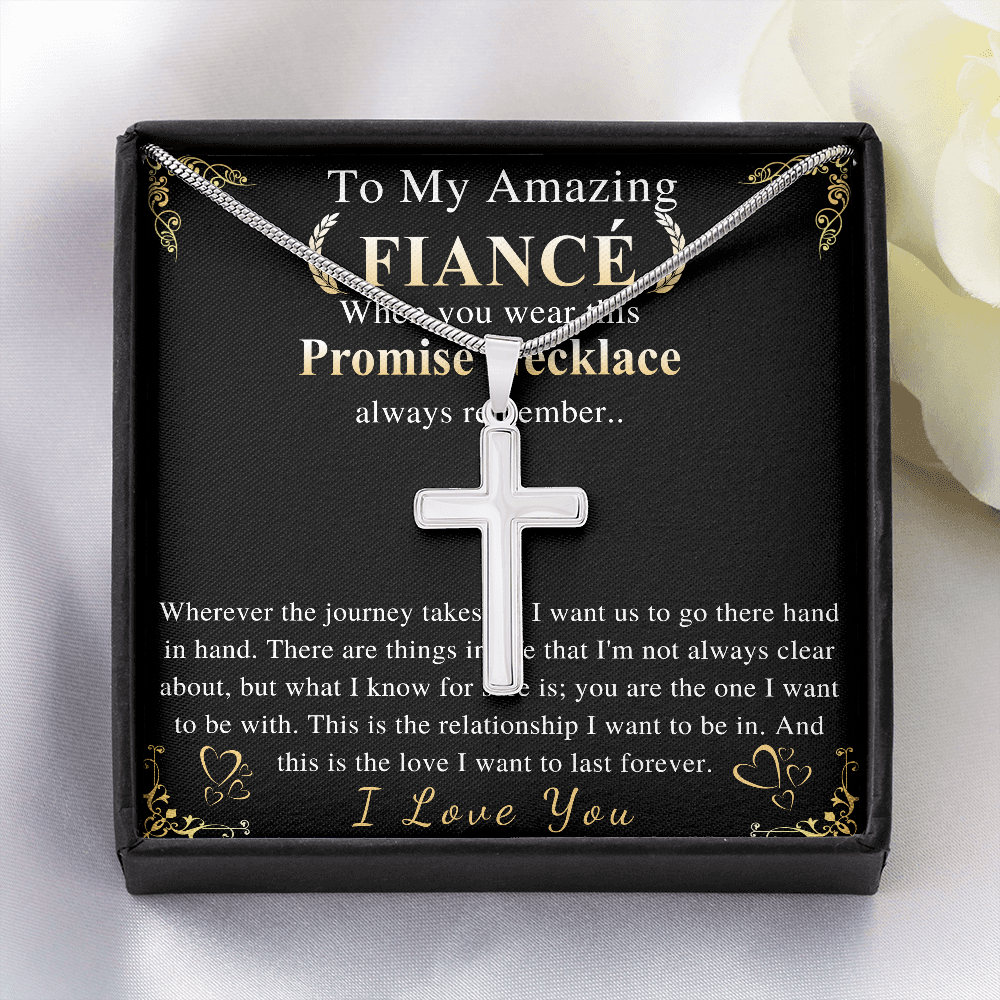 MJG Cross Necklace Gift For Male Fiance Valentines Day Gift For Him From Future Wife To My Future Husband Present On Birthday , Anniversary Wedding Stainless Steel Snack Chain Cross Necklace with Message Card