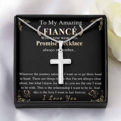 MJG Cross Necklace Gift For Male Fiance Valentines Day Gift For Him From Future Wife To My Future Husband Present On Birthday , Anniversary Wedding Stainless Steel Snack Chain Cross Necklace with Message Card