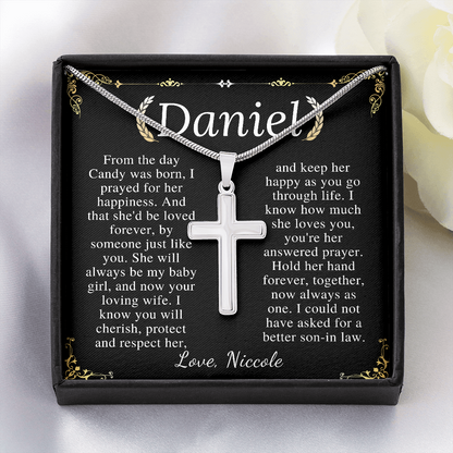 Son-In-Law Wedding Gift, Cross Necklace for Son In Law, Gift for Son In Law for Wedding Day, New Son-In-Law, Cross Necklace Wedding Gift daniel