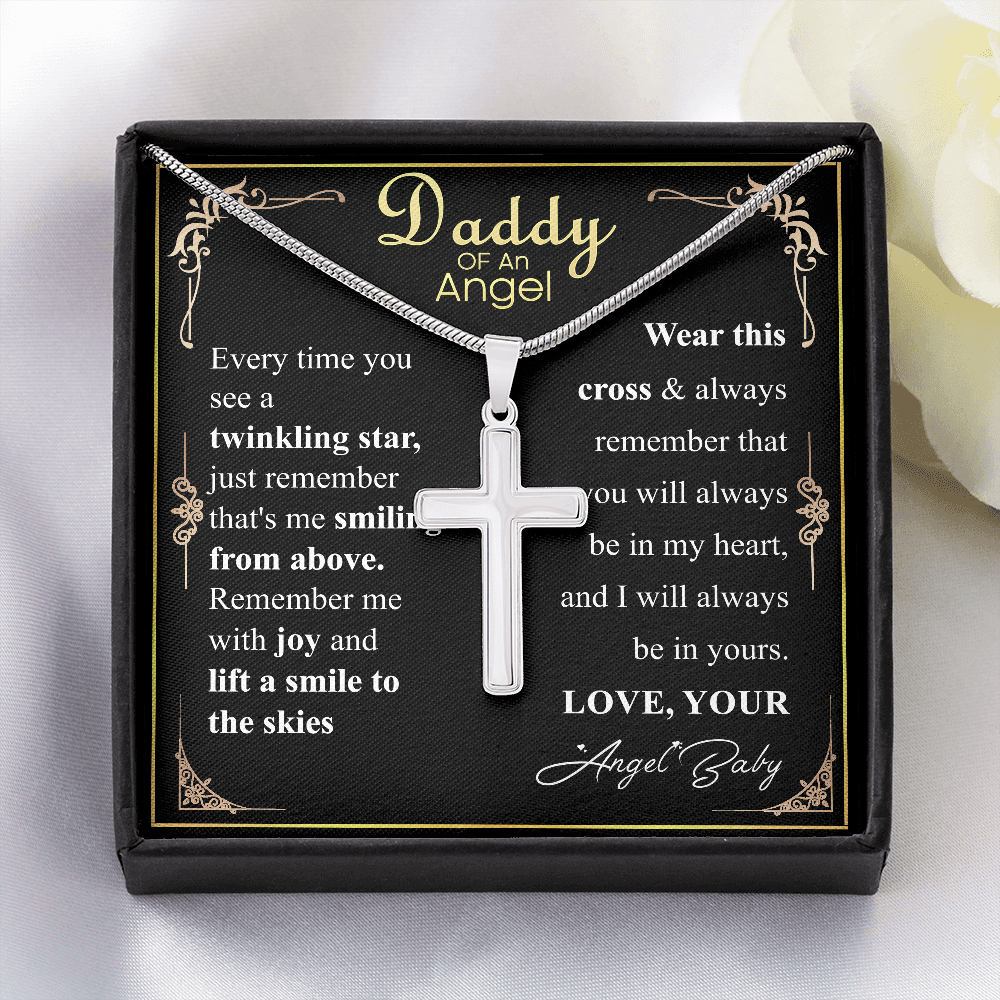 Personalized Miscarriage Baby Cross Necklace for Dad From Baby, Fathers Day Gift Necklace, Baby Loss message Card Gift, Wife Pregnancy Loss