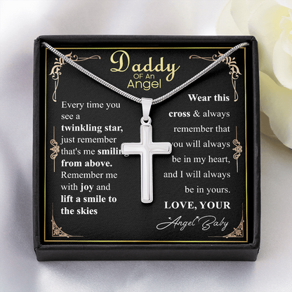 Personalized Miscarriage Baby Cross Necklace for Dad From Baby, Fathers Day Gift Necklace, Baby Loss message Card Gift, Wife Pregnancy Loss
