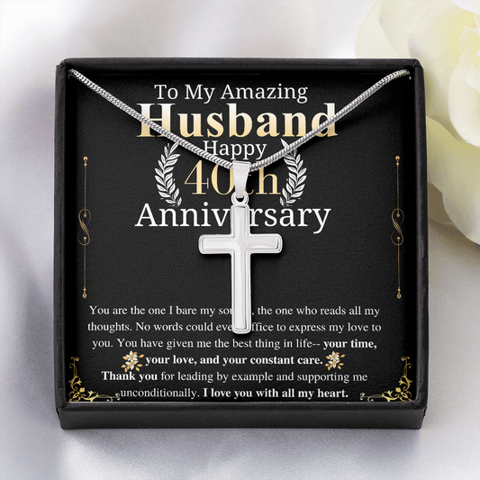 40th Anniversary Gift For Husband from wife Engraved Cross Necklace To my Husband, Husband Anniversary gift from wife, keepsake gift