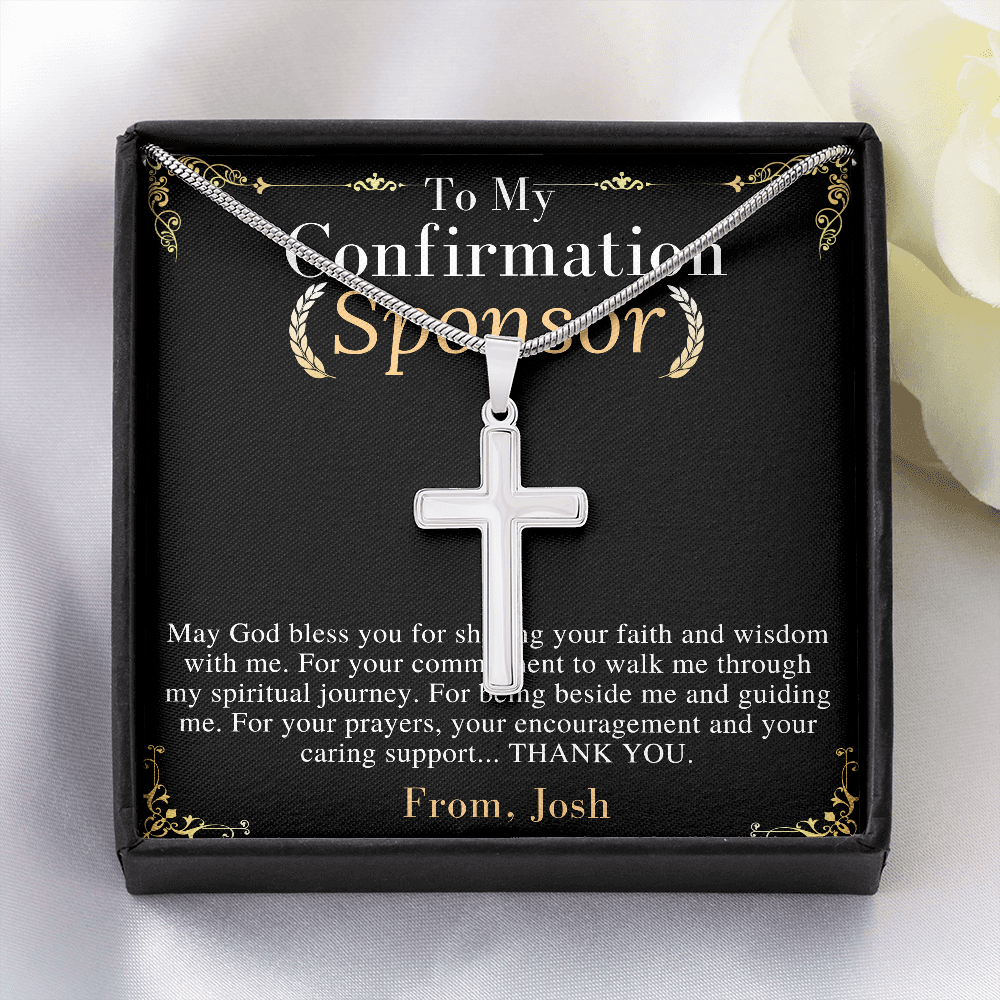 Confirmation Sponsor Gifts, Sponsor Gift for her/him, Thank You Gifts For Sponsors, Catholic Sponsor Gifts, Personalized Cross Necklace Gift josh
